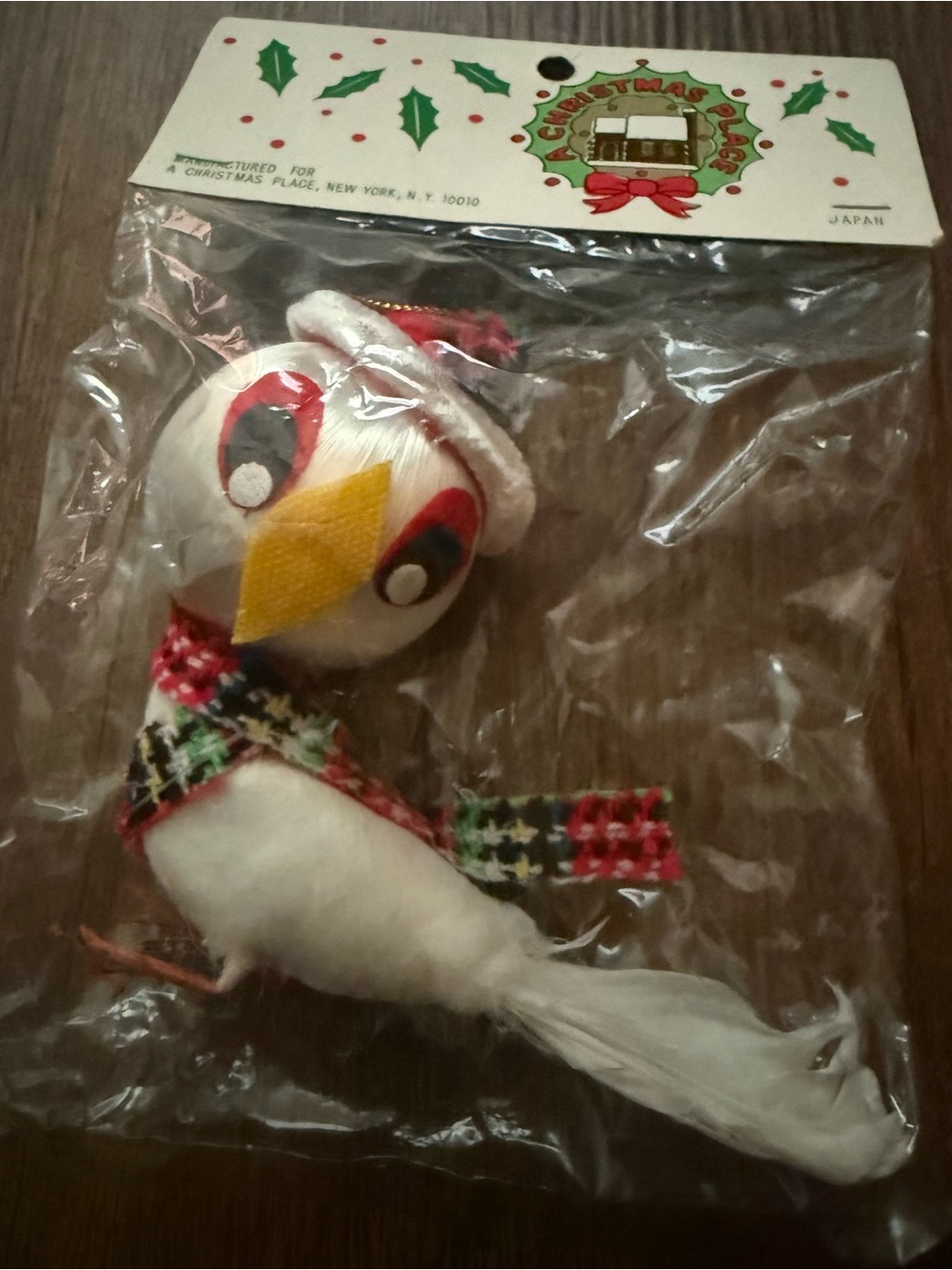 Vintage A Christmas Place Spun Silk Bird Christmas Ornament Japan Kitsch NOS